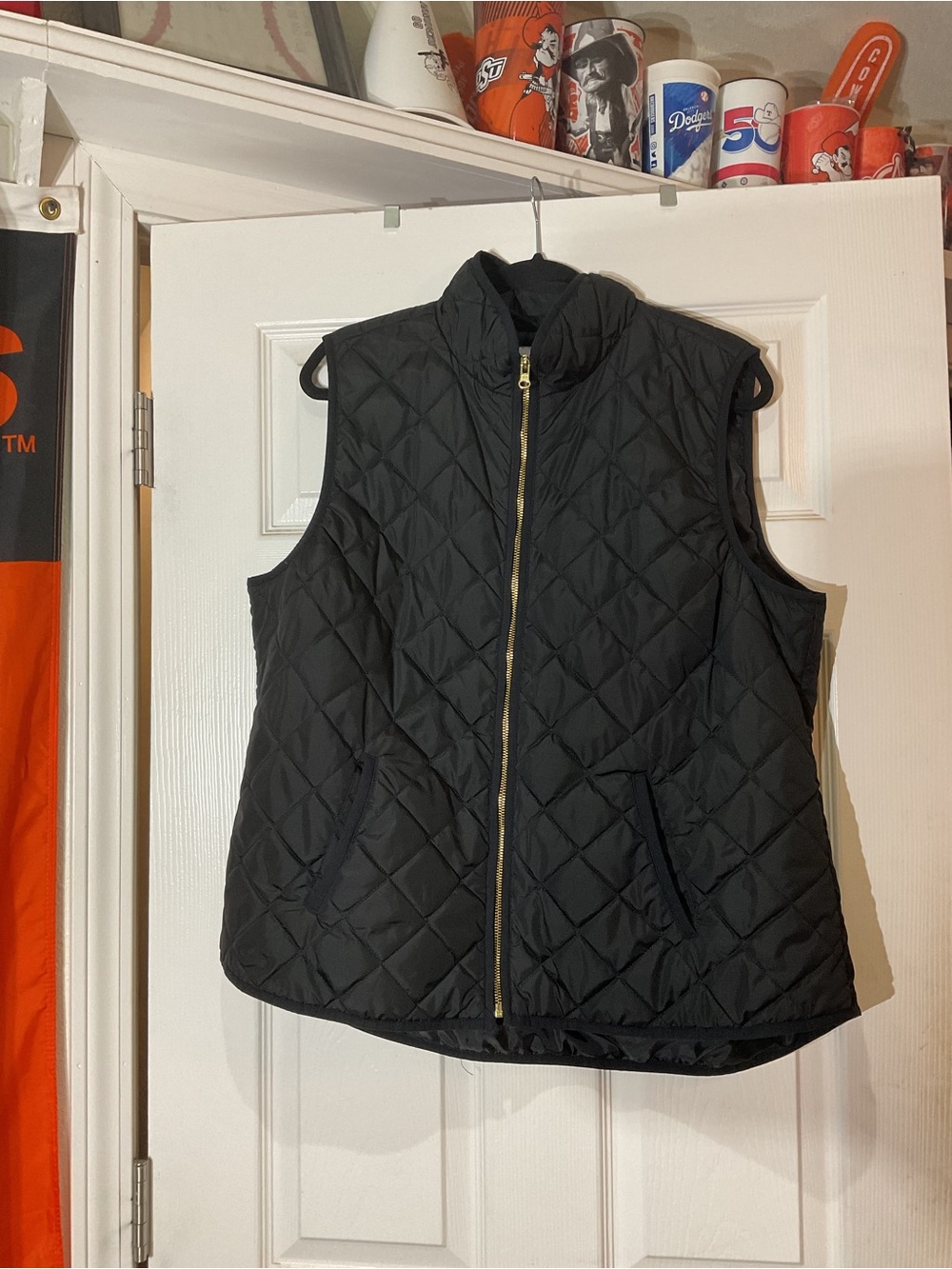 Old Navy Black Quilted Zip-Up Vest with Gold Zipper